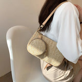 Summer Woven Shoulder Bag For Women 2pcs Combination