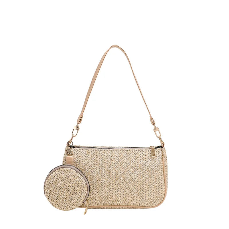 Summer Woven Shoulder Bag For Women 2pcs Combination