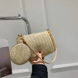 Summer Woven Shoulder Bag For Women 2pcs Combination