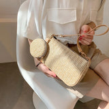 Summer Woven Shoulder Bag For Women 2pcs Combination