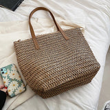 Summer Woven Shoulder Bag Women Beach Straw Knitted Handbag Travel Tote