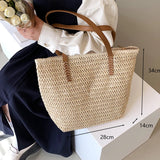 Summer Woven Shoulder Bag Women Beach Straw Knitted Handbag Travel Tote