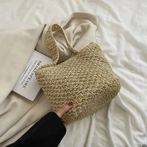 Bohemia Rattan Bucket Shoulder Bag Women's Straw Beach Bag