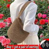 Bohemia Rattan Bucket Shoulder Bag Women's Straw Beach Bag