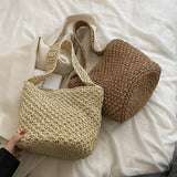 Bohemia Rattan Bucket Shoulder Bag Women's Straw Beach Bag
