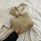 Bohemia Rattan Bucket Shoulder Bag Women's Straw Beach Bag