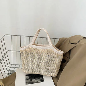 Vintage Straw Basket Beach Bag Rattan Shopping Handle Bag