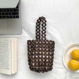 Summer Bucket Bag Drawstring Hand-Woven Beach Bag