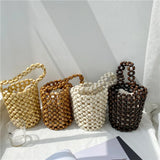 Summer Bucket Bag Drawstring Hand-Woven Beach Bag