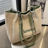 Summer Straw Shoulder Bag Women's Woven Tote Handbag Large Capacity