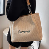 Summer Straw Shoulder Bag Women's Woven Tote Handbag Large Capacity