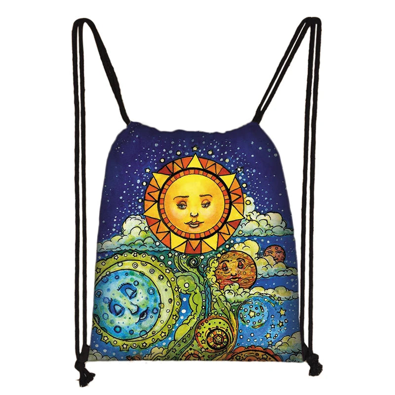 Sun/Moon Print Drawstring Bag Girls School Backpack Ladies Eco-friendly