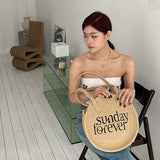 Summer Straw Handbag Round Tote Travel Beach Bag