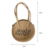 Summer Straw Handbag Round Tote Travel Beach Bag