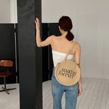 Summer Straw Handbag Round Tote Travel Beach Bag