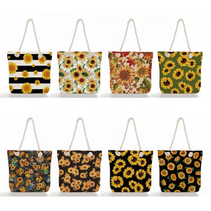 Sunflower Print Handbag Eco Reusable Foldable Shopping Bag Beach Tote