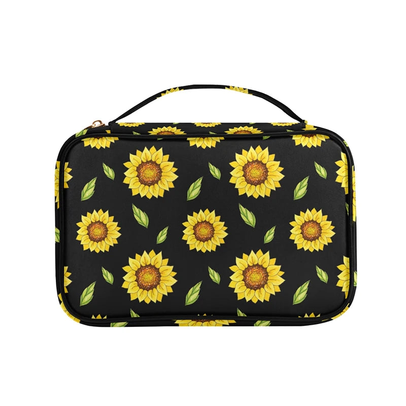 Sunflower Print Jewelry Box Travel Cosmetics Organizer