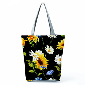 Sunflower Printed Handbag Eco Reusable Foldable Shopping Bag