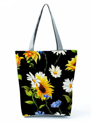 Sunflower Printed Handbag Eco Reusable Foldable Shopping Bag