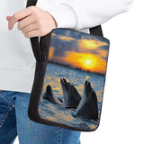 Sunset Palm Dolphin Print Sling Messenger Bag Women Small Ladies Shoulder Bags