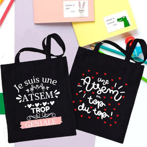 Atsem French Print Women Canvas Shoulder Bags Eco Harajuku Shopping Bag