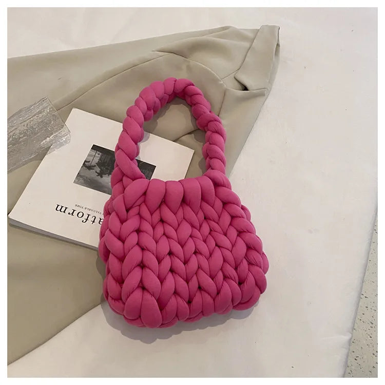 Coarse Wool Hand Woven Winter Girl Top-handle Handbag