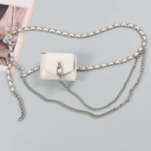 Double Chain PU Leather Waist Belt With Lipstick Bag Women