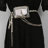 Double Chain PU Leather Waist Belt With Lipstick Bag Women