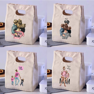 Mom Cartoon Print Lunch Bags Cooler Totes Insulated Thermal Food Container