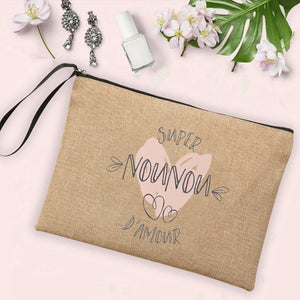 Nounou Printed Cosmetic Bag Linen Zipper Pouch for Women