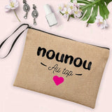 Nounou Printed Cosmetic Bag Linen Zipper Pouch for Women