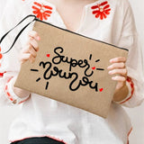 Nounou Printed Cosmetic Bag Linen Zipper Pouch for Women
