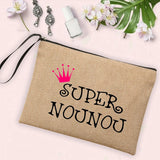 Nounou Printed Cosmetic Bag Linen Zipper Pouch for Women