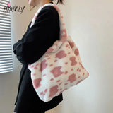 Fire Cow Pattern Bag Hong Kong Plush Tote Bag Large Capacity Handbag