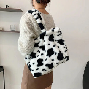 Fire Cow Pattern Bag Hong Kong Plush Tote Bag Large Capacity Handbag