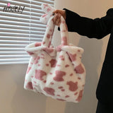Fire Cow Pattern Bag Hong Kong Plush Tote Bag Large Capacity Handbag