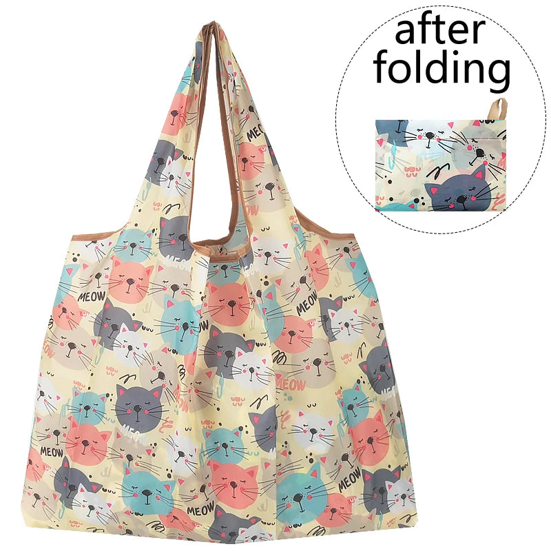 Reusable Nylon Eco Shopping Bag Vegetable Fruit Animal Flower Beach Cartoon Gift