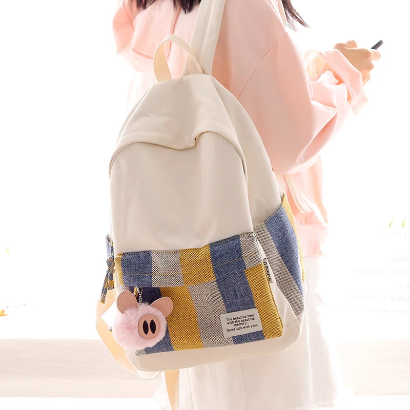 Striped Lady Backpacks Canvas Travel Bag Double Shoulder Backbags