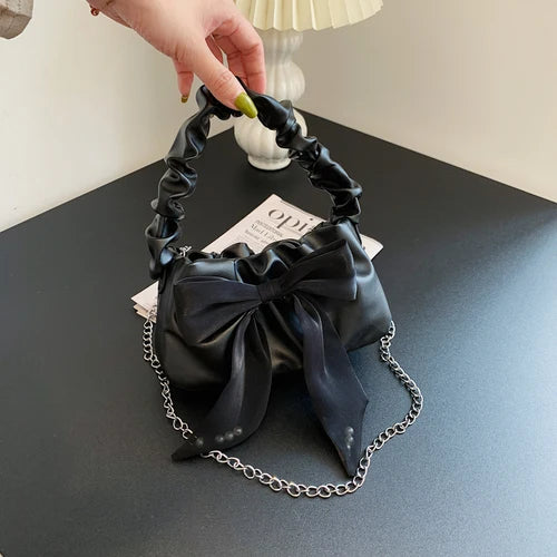 Sweet Bow Women's Shoulder Bags Lovely Girls Top-handle Bags Solid Pu Leather Cr