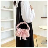 Sweet Bow Women's Shoulder Bags Lovely Girls Top-handle Bags Solid Pu Leather Cr