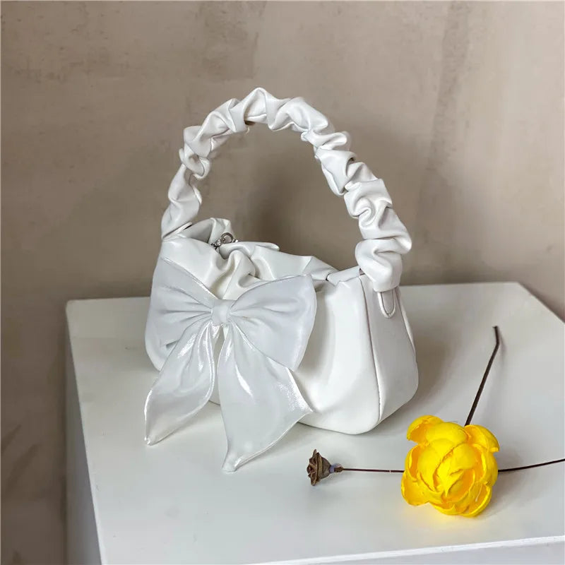 Sweet Bow Women Underarm Bag Pleated Handle Female Small Shoulder Bags Handbags