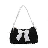 Bowknot Shoulder Bag Pleated Plaid Ladies Beige Handbag