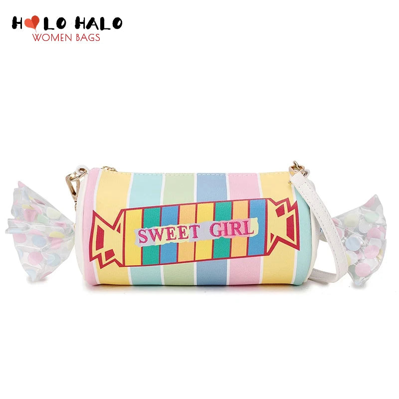 Sweet Candy Embroidered Letters Stripe Pu Ladies Clutch Bag