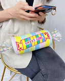 Sweet Candy Embroidered Letters Stripe Pu Ladies Clutch Bag