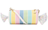 Sweet Candy Embroidered Letters Stripe Pu Ladies Clutch Bag
