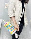 Sweet Candy Embroidered Letters Stripe Pu Ladies Clutch Bag