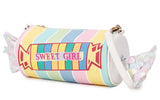 Sweet Candy Embroidered Letters Stripe Pu Ladies Clutch Bag