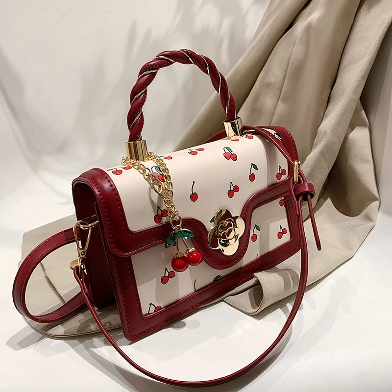 Cherry Square Chains Crossbody Bag Green Yellow Handbag