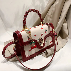 Sweet Cherry Square Chains Crossbody Bag Green Yellow HandBag