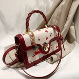 Sweet Cherry Square Chains Crossbody Bag Green Yellow HandBag